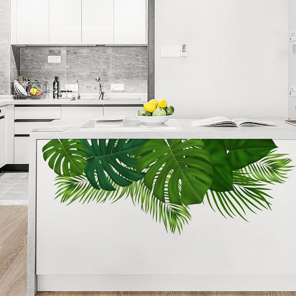 Green Leaf Plant Wall Sticker Removable Self-Adhesive Background Decor for Bedroom Living Room Home Decoration