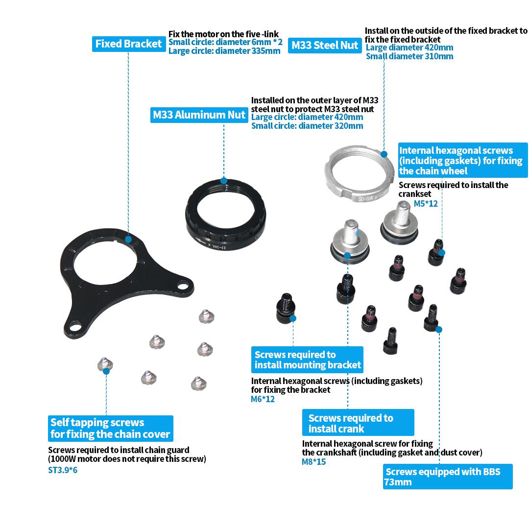 

Bafang Mid Motor Kits 68MM 73MM 100MM 120MM Bracket Bottom Installation Screw Nut Gasket 8FUN BBS01B BBS02B BBSHD Accessories