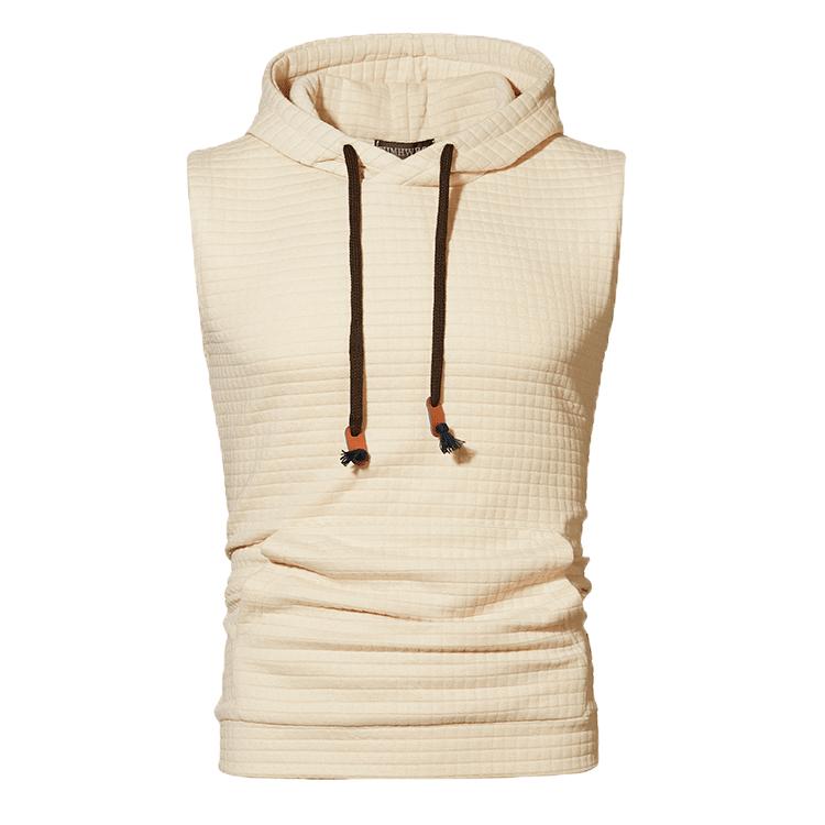 Men's Jacquard Hooded Sweatshirt Sleeveless Solid Color Knitted Hooded Sweatshirt Pullover Vest Men's Clothing