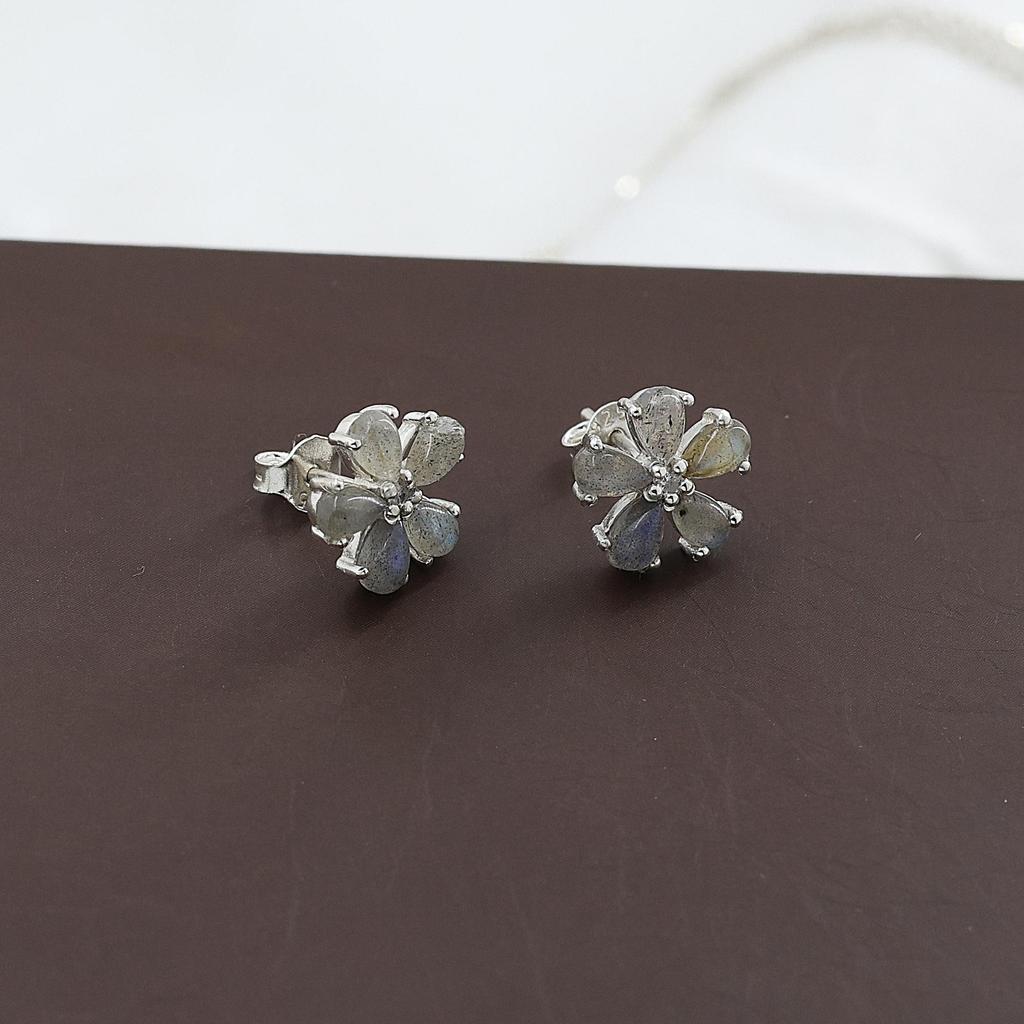Labradorite Silver Stud Earring, Zircon Silver Jewelry,  925 Sterling Silver Handmade Jewelry, Silver Women Earring Ae6670
