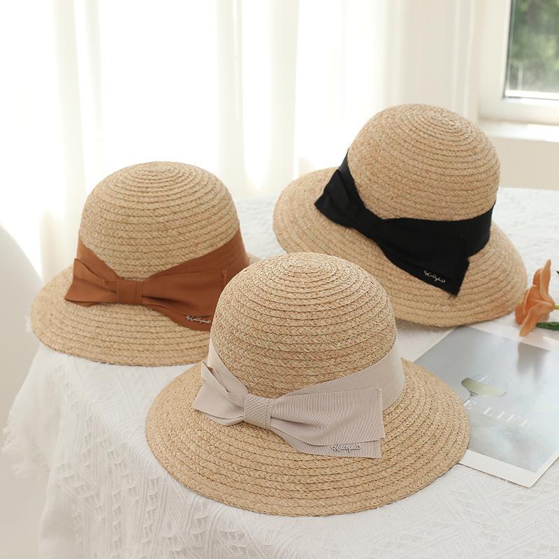Lafite straw hat seaside beach hat premium straw hat bow sunscreen visor big brim bucket hat women