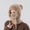 2in1 Winter Warm Ear Flap Scarf Hat Women Knit Hooded Balaclava Hat with Plush Liner Outdoor Activity Pullover Skull Hat