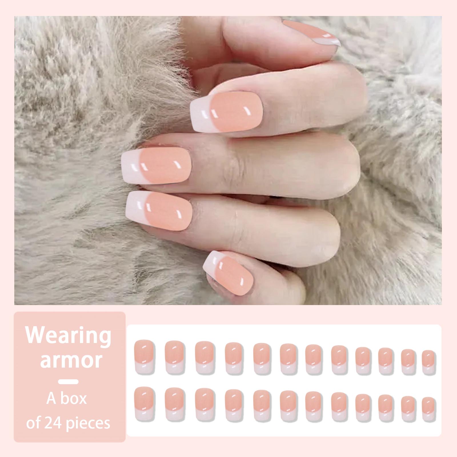 

Носимые наклейки для ногтей, Накладные ногти, Готовые кончики для французского маникюра 5 мл One Size розовый