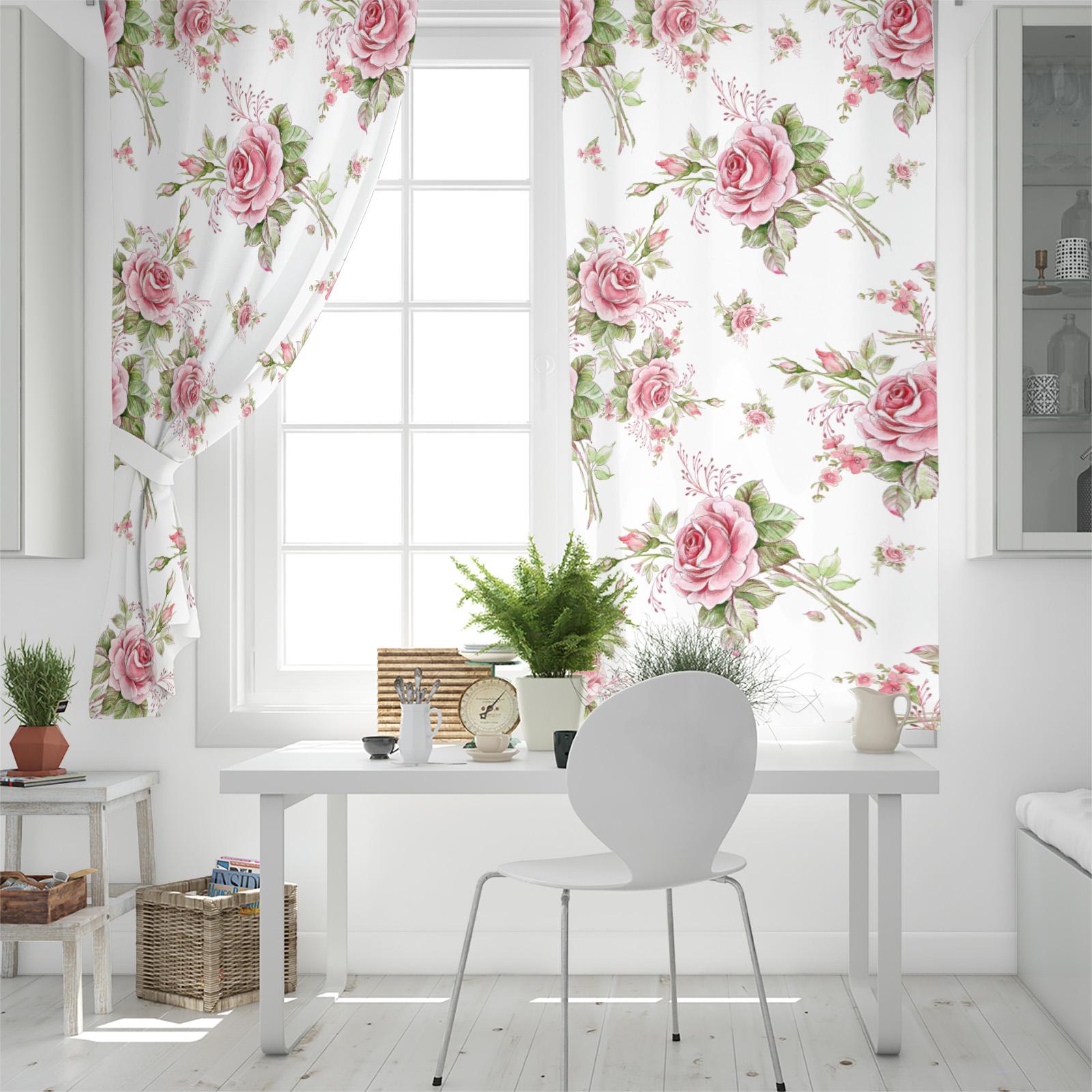 Розовая Роза Романтические Оконные Шторы Кухонные Шторы Панель Домашний Декор Шторы — фото 4