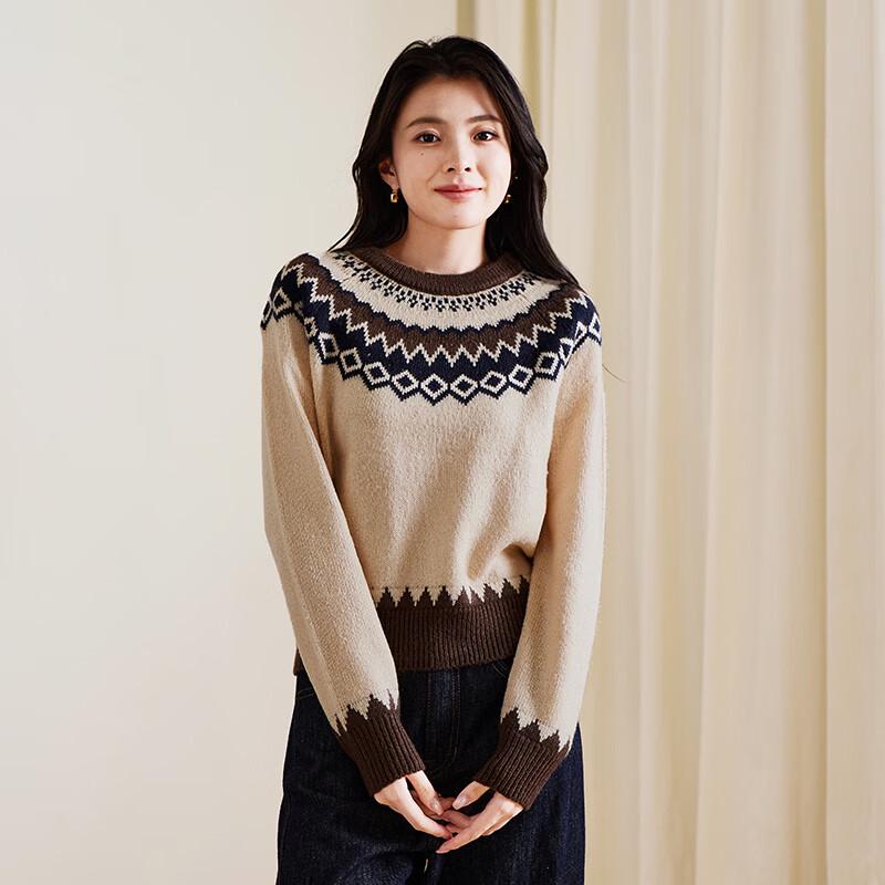 SOFSIL Women s Retro Color-Block Jacquard Knit Sweater L