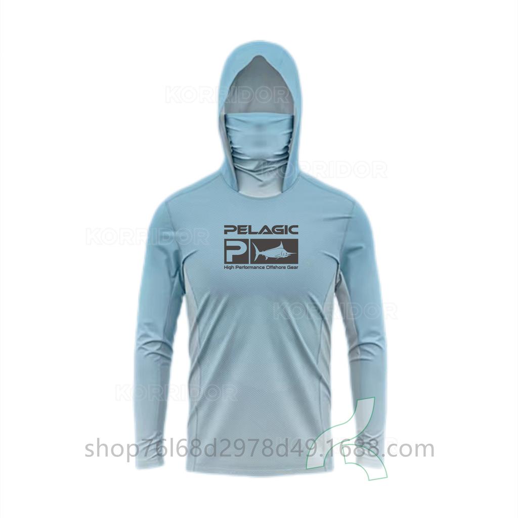 Pelagic Long Sleeve Fishing Suit Ice Silk Face Towel Hoodie Quick Drying Breathable Sunscreen Thin T-Shirt UPF50 +