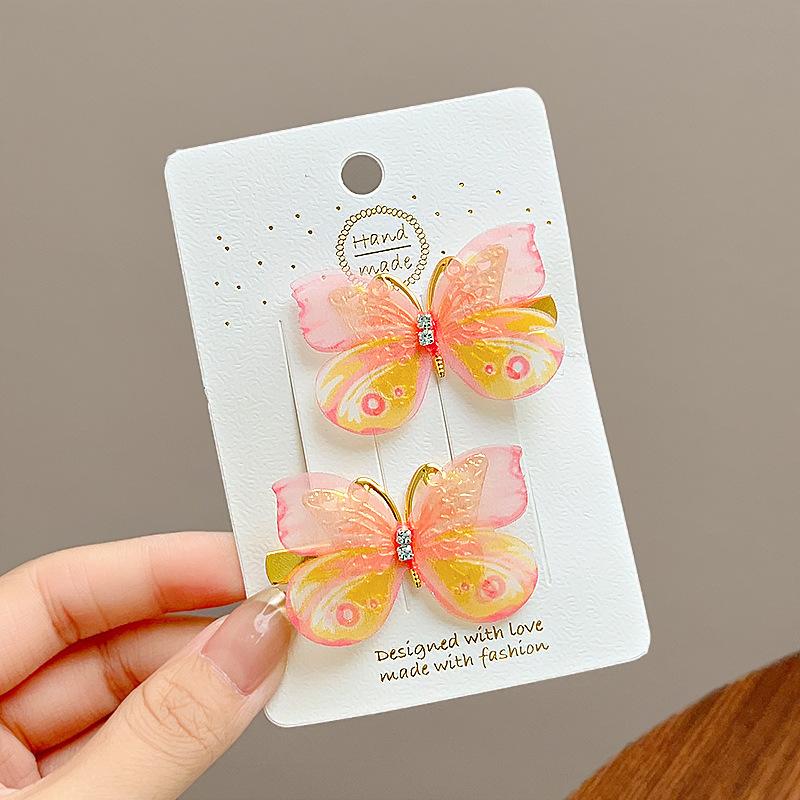 Horquilla de mariposa de Color degradado dulce, pinza para el pelo de gasa bonita, pasadores de princesa