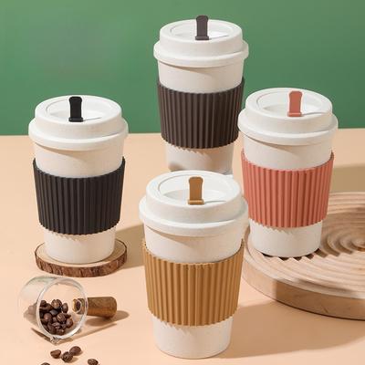 450ML Kávové hrnky s víčky Pšeničná sláma Opakovaně použitelné Přenosné Hrnky do myčky Káva Čaj Cestovní hrnky Hrnky a hrníčky