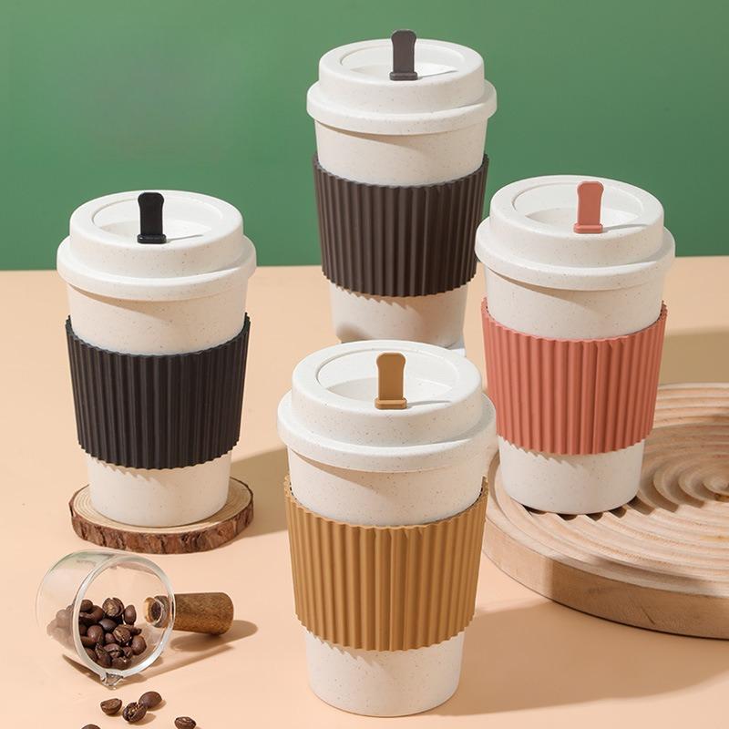 450ML Coffee Cups with Lids Wheat Straw Reusable Portable Dishwasher Safe Mug Coffee Tea Travel Cups Cups and Mugs