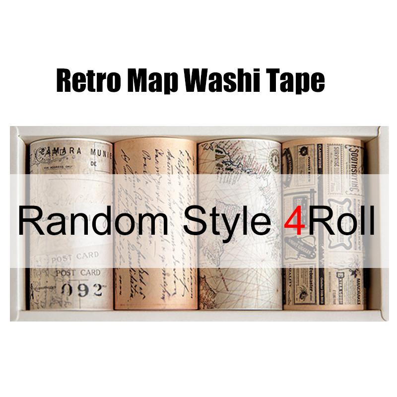 

4Rolls/Pack Map Washi Tapes with Metal Carving Craft Knife DIY Decorative Stationery Suitable for Hand Account Journal Diary ZYF