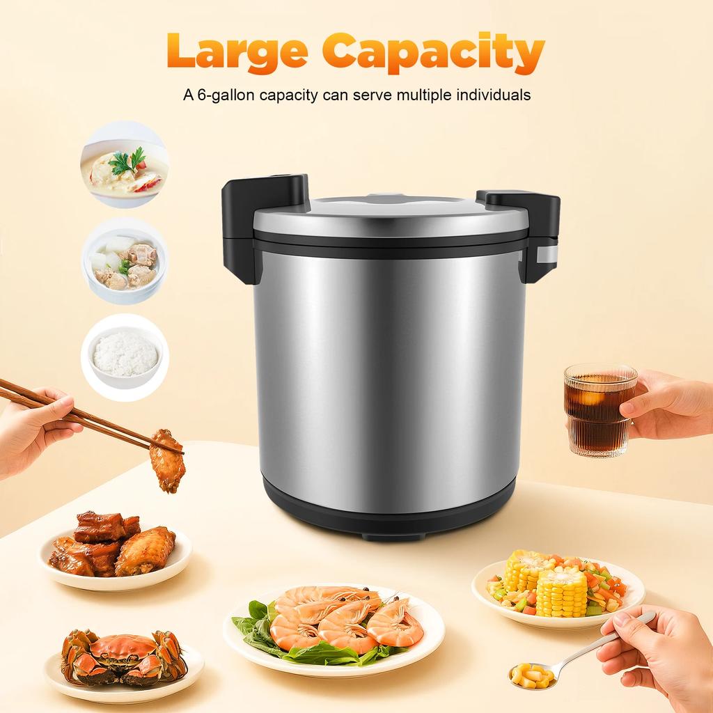 Olla Eléctrica Calentadora de Arroz de Alta Resistencia 23L, Calentador de Comida 110W 110V, con Pala para Arroz, para Fiestas, Banquetes Festivos, Catering