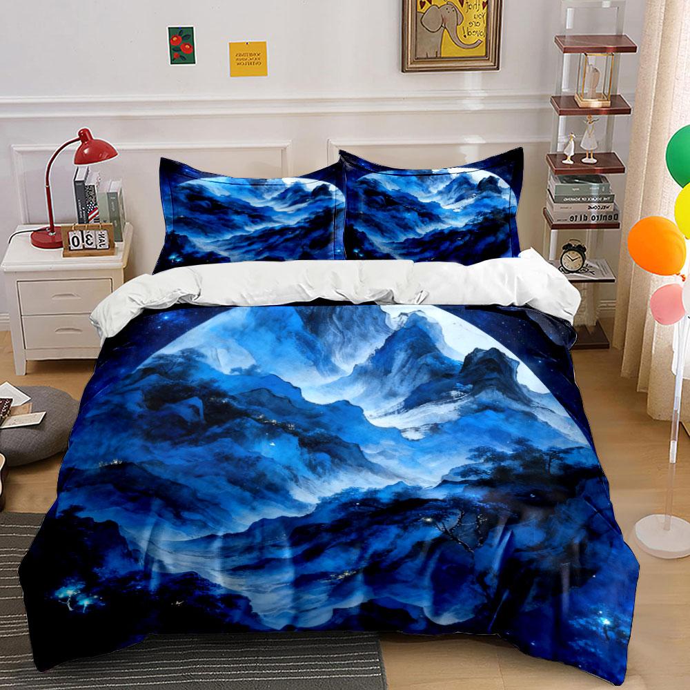 Blue Mountain Landscape Decor Set Soft Comfortable Duvet Cover Bedding Set Included 1*Duvet Cover & 2*Pillowcases, Gift