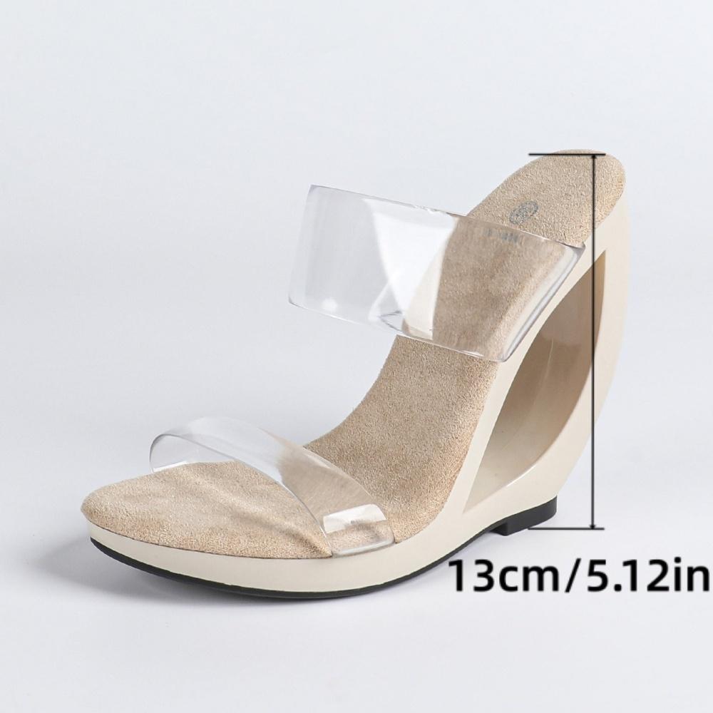 Women's Wedge Sandals - Transparent One-Strap Heeled Slippers Summer, Open-Toe Slip-On Sandals for Outdoor Wear  (LFD-907188-4)