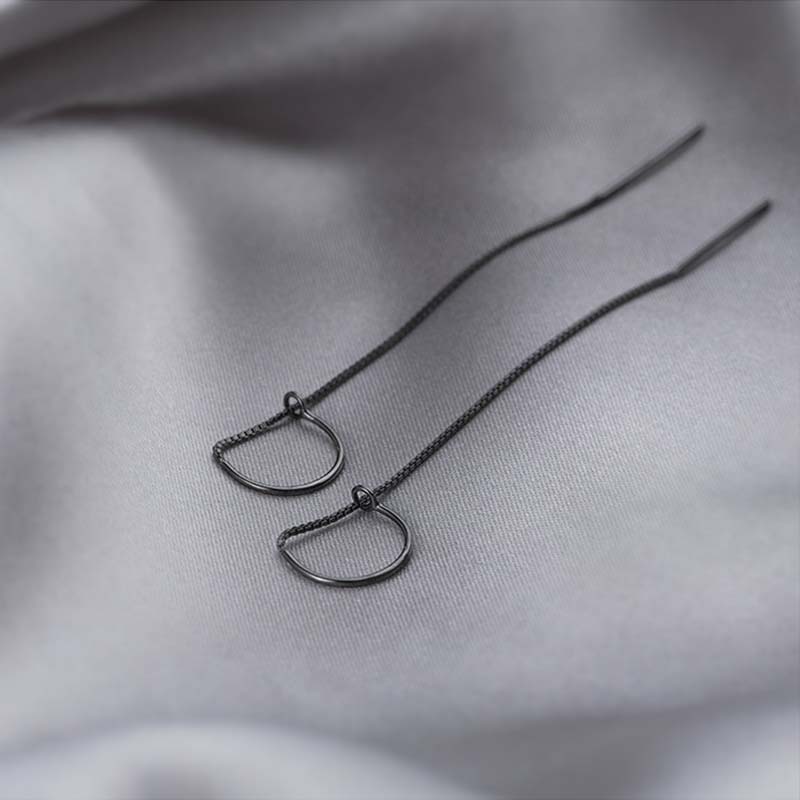 

New Fashion Long Tassel Chain Dangle Earrings for Women Simple Sliver Color Piercing Thin Ear Line Earrings Jewelry чорний