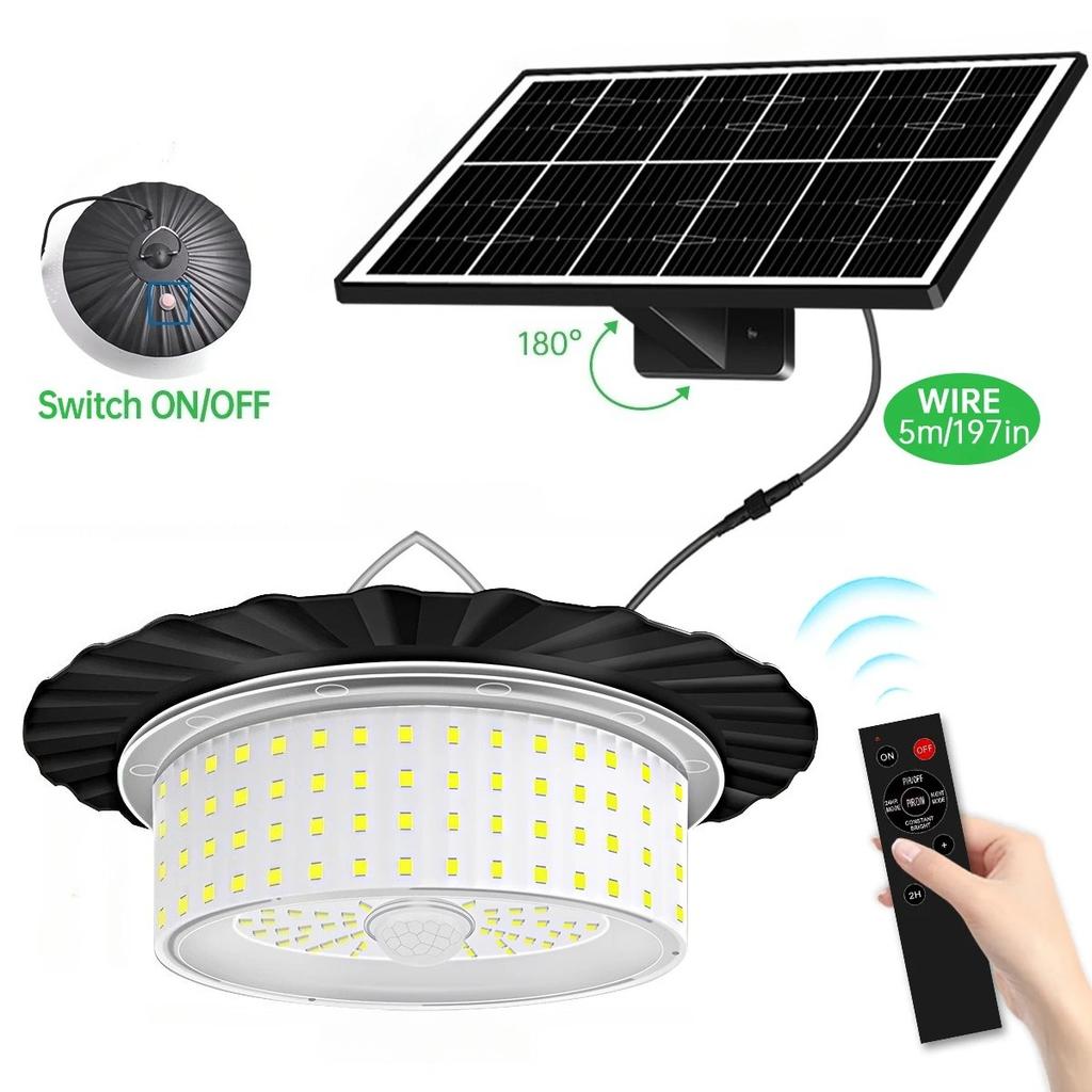 244 LED Solar Pendant Light with Remote Control 5 Modes Motion Sensor Solar Shed Barn Light IP65 Waterproof Indoor Outdoor Hanging Solar Lights