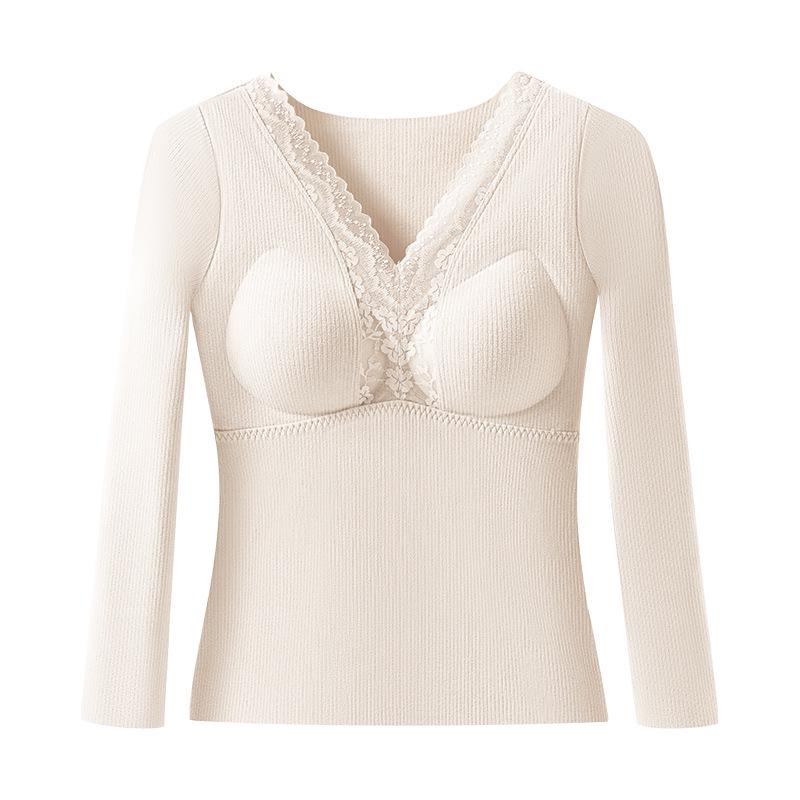 

Women s Cashmere Silk Warm Fleece Lined Underwear with Chest Pad - Body Shaping & Comfortable M [Recommended 80-100 pounds] брудно-білий
