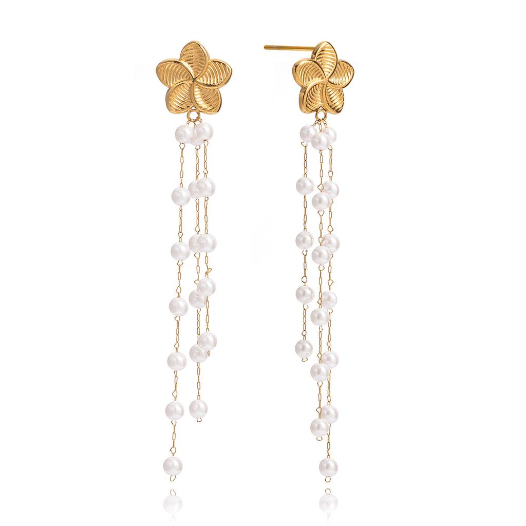 Design Sense Sweet Style 18K Gold, Freshwater Pearl Paper Clip Pendant Fringed Earrings Earrings