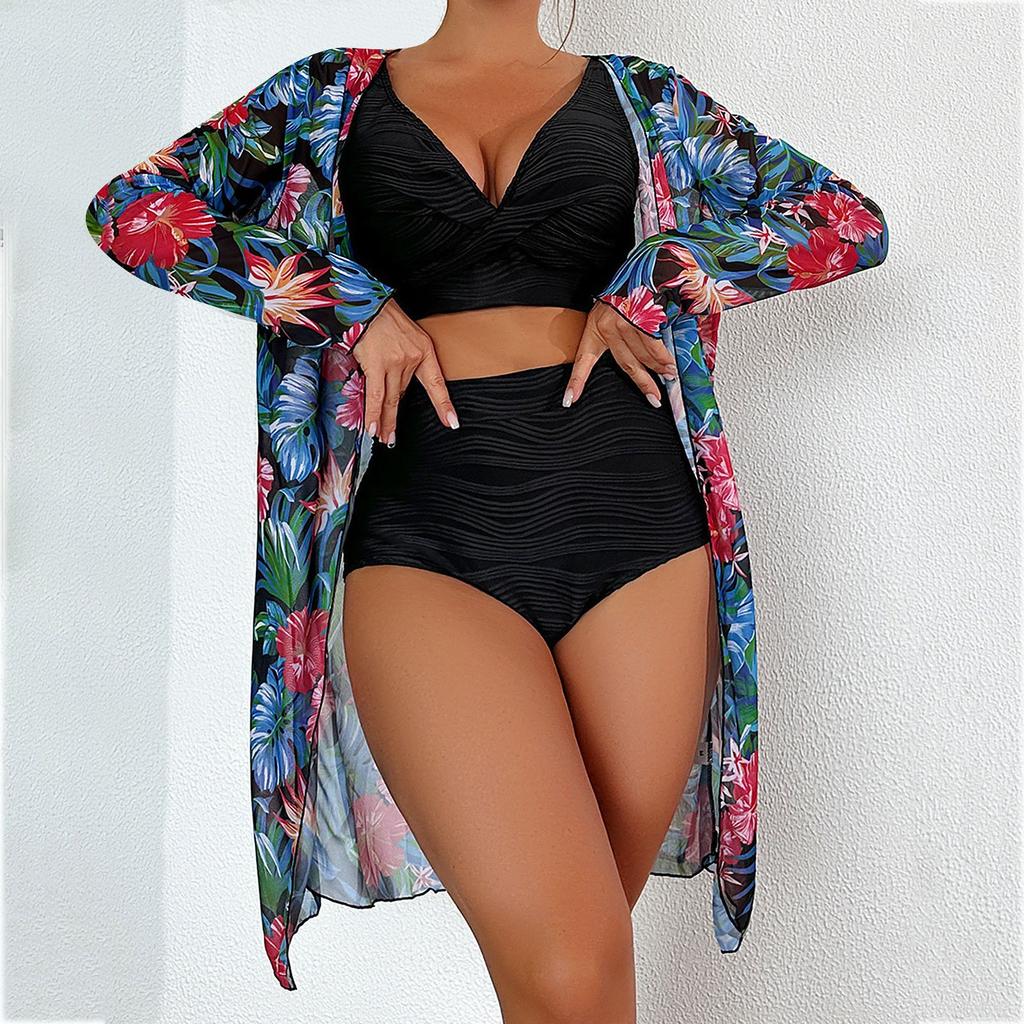 Swimwear Plus Size Women High Waist Bikinis 2025 Sexy 3 Piece Bikini Set Cover Up Swimsuit For Women