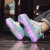 Kid's Roller Skates Removable Flat Charging LED Four Wheels Glowing Sports Shoes Pink Women's Glowing Sneakers