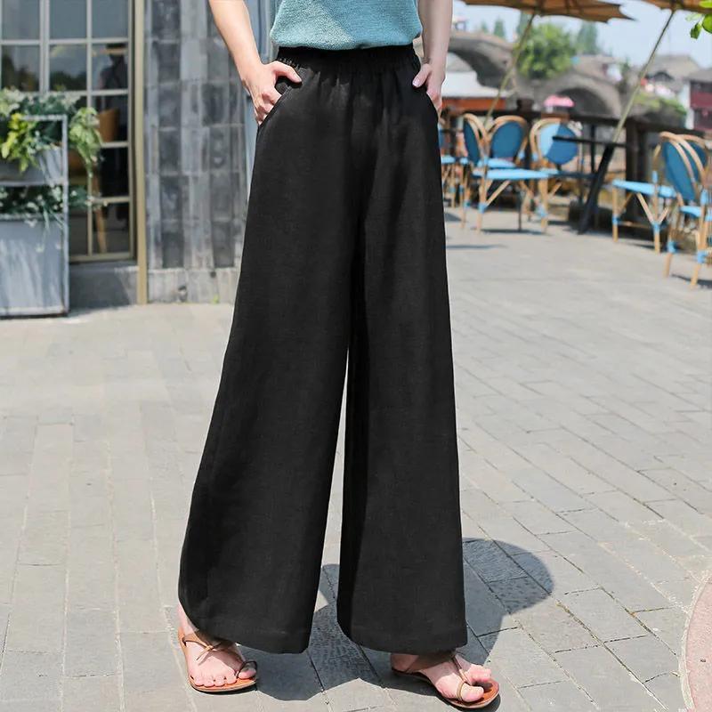 

2026 Women s High-Waist Cotton Linen Wide-Leg Pants – Casual, Flowy, Long Summer Trousers 3XL (146-155 jin)