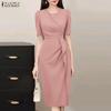 ZANZEA Abito Elegante da Donna Casual, Girocollo, Manica Corta, Slim