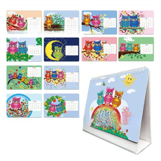 DIY Rhinestone Art Painting Desk Calendar Kit 12-Month Home Office Planner 2026 Practical Sparkling Rhinestone Craft Calendar