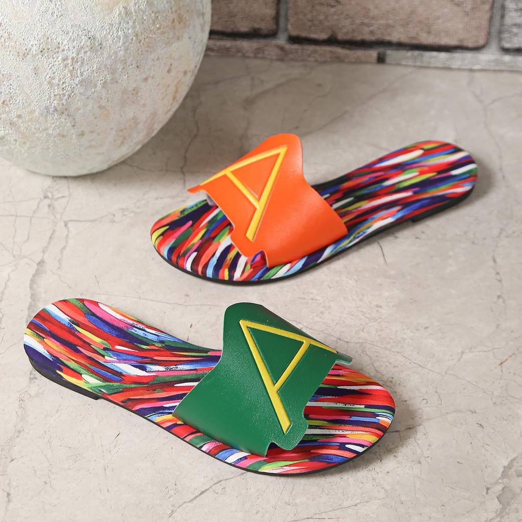 Letní nové pantofle s plochou podrážkou dámské módní barevně sladěné pantofle s otevřenou špičkou dámské ležérní nošení pantofle s měkkou podrážkou