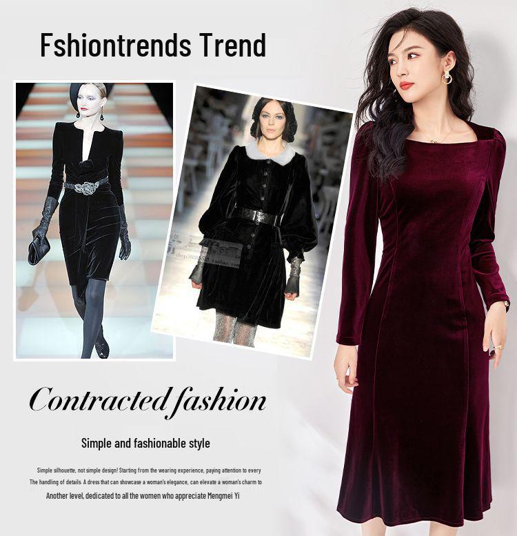 Elegantes einärmeliges Retro-Samt-Bodycon-Meerjungfrauenkleid - Herbst 2025 Kollektion