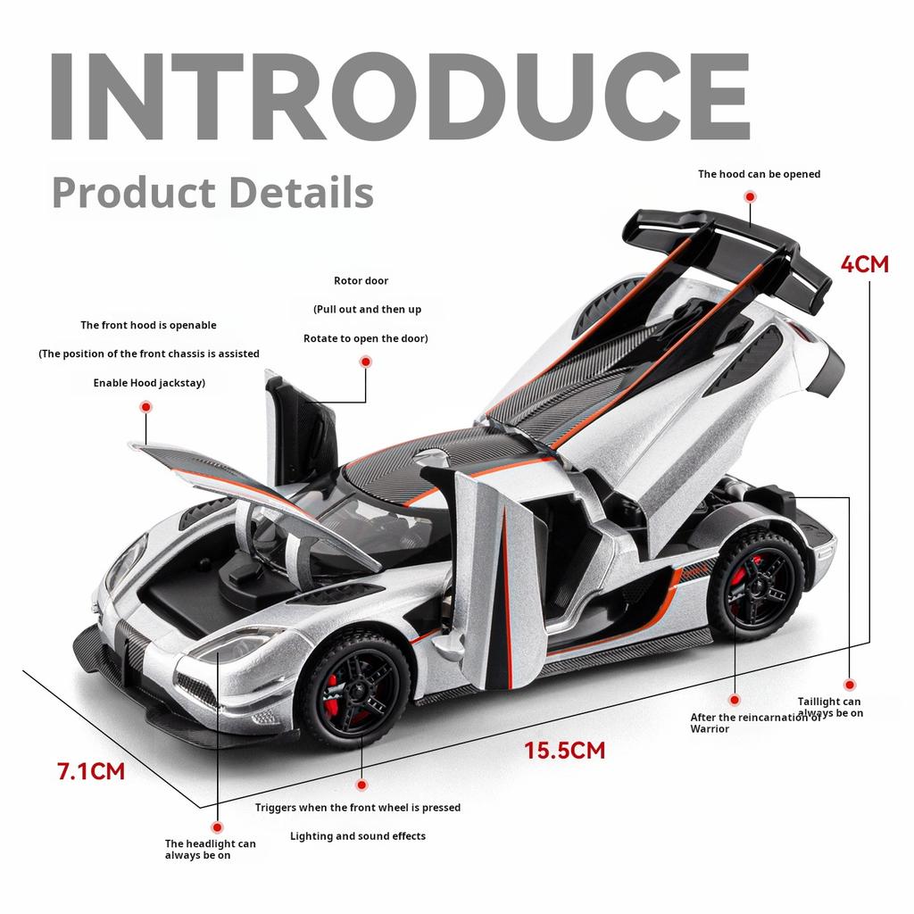 1:32 Koenigsegg One:1 Simulation Alloy Car Model Super Car Light & Sound Toy Car Collectible Decoration & Gift for Boys