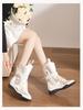 2025 New Hollow Breathable Short Boots Martin Boots Women's Retro Round Head Lace-up Inner Height-increasing Boxing Boots Medium Boots