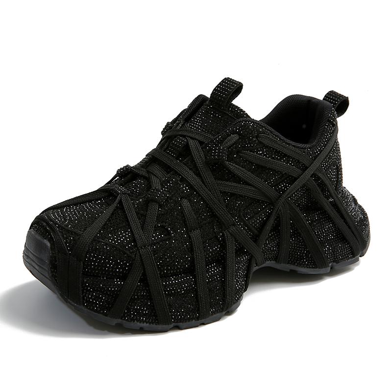 

Модные Роскошные Полностью Бриллиантовые Толстоподошвенные Массивные Кроссовки Дизайнерские Противоскользящие Туфли с Перекрестными Ремнями Женская Мода Zapatos Mujer 35 чёрный