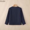 ZANZEA Women Casual Round Neck Solid Color Loose Long Sleeve Blouse
