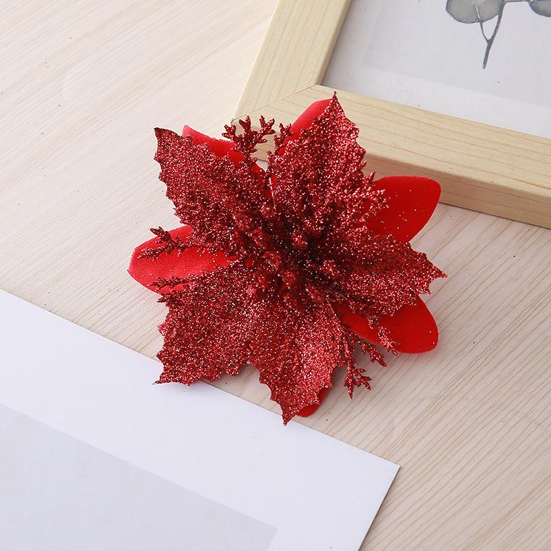 Třpytivé umělé vánoční květinové ozdoby na stromek a k dekoraci věnce