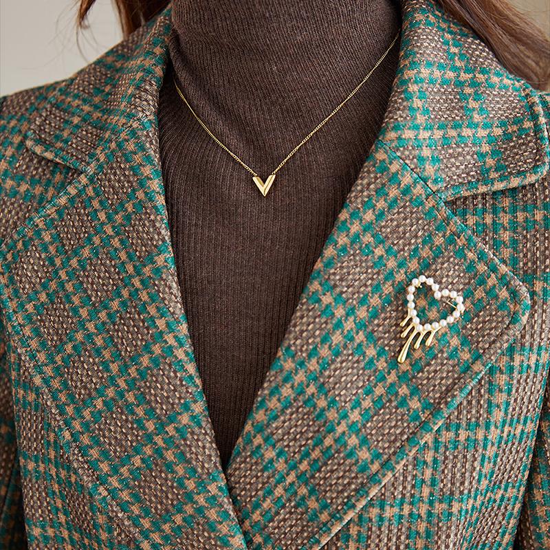 Kebell Women's Houndstooth Mid-Length Trench Coat