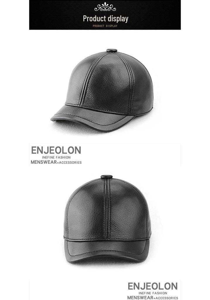 Herren Baseballkappe mit kurzem Schirm aus echtem Leder - Trendiger Herbst- & Winterstil für mittleres und älteres Alter.