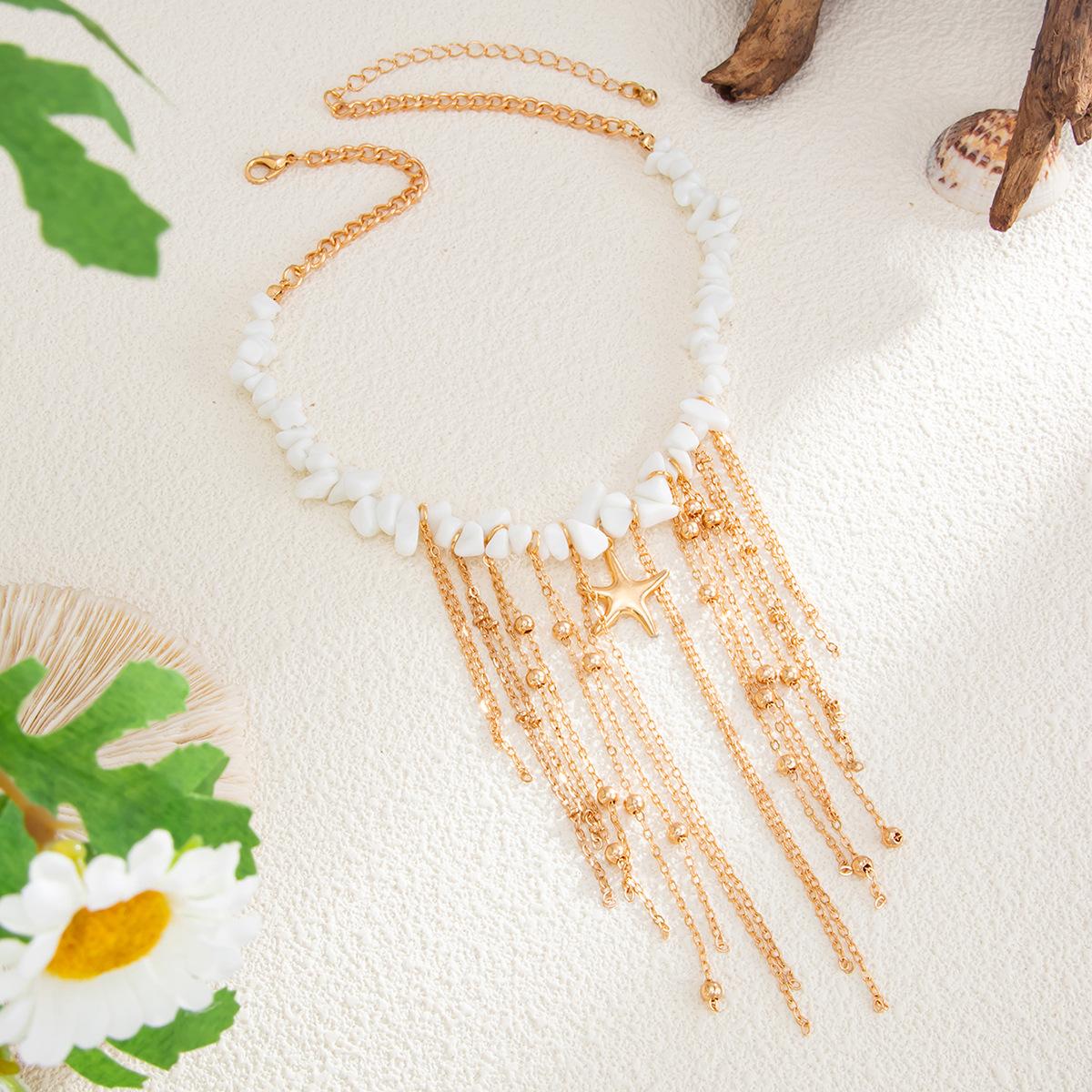 

Boho Starfish Pendent Necklace for Women Vintage Tassel Choker Chain Beach Jewelry Accessories