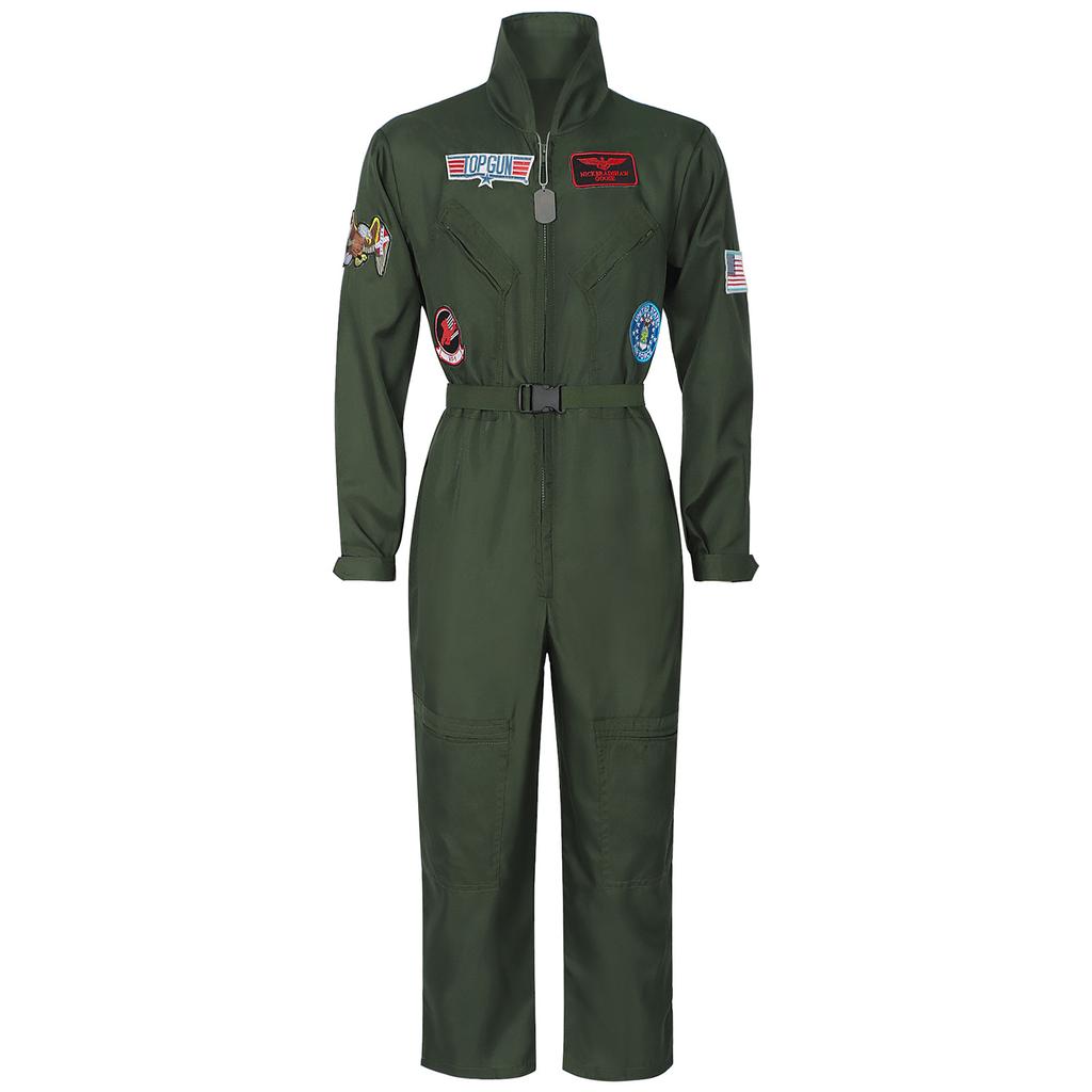Top Gun Cosplay Costume American Airforce Men's Uniform Costume With Glass Halloween Army Green Military Pilot Bodysuit