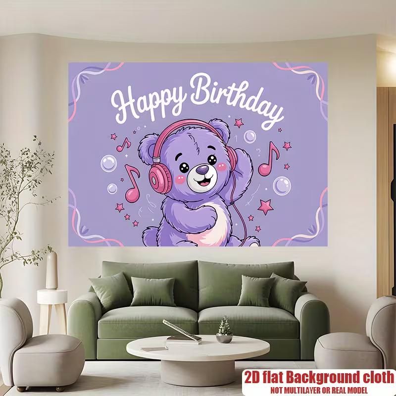 

Music Teddy Birthday Background for Themed Party, Live Stream and Video Call 47.2x31.5inch/120*80cm