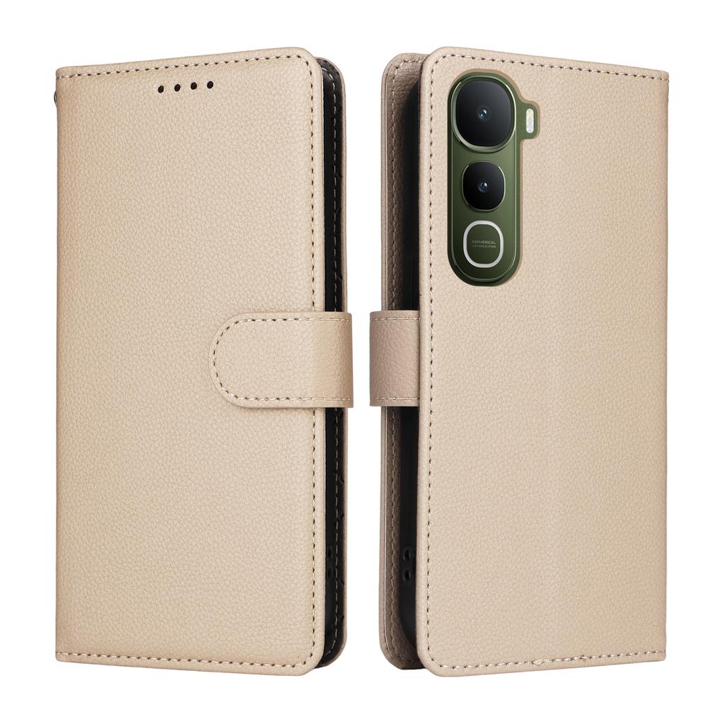 For Vivo Y400 5G Case RFID Blocking 3 Card Slots PU Leather Phone Cover with Wrist Strap