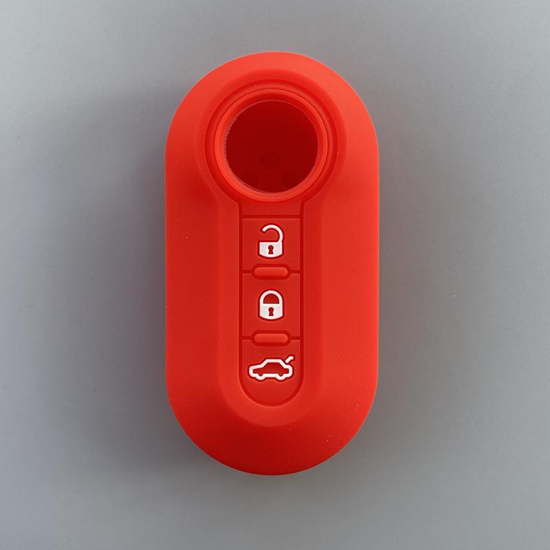 Silicone car key cover case shell for Fiat 500 Punto Panda  Bravo 3 button foldingKey Car Accessories красный