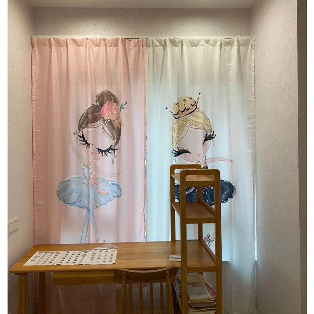 2 Panel Pink Unicorn Curtains Ballerina Girl Curtains for Kids Girls Bedroom Window Blinds Floor-to-ceiling Windows Grommet Top