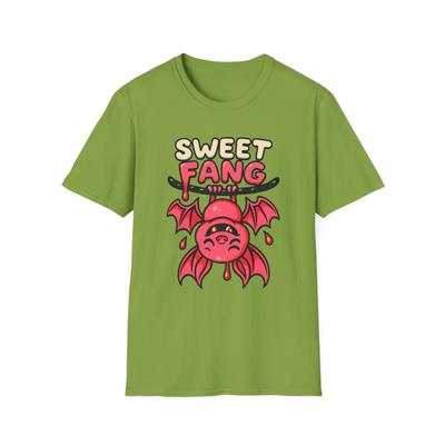 Unisex Softstyle T-Shirt Herren Damen T-Shirts Oberteil Süßer Zahn Lustige Rosa Fledermaus Süßigkeit Halloween Süßer Vampir