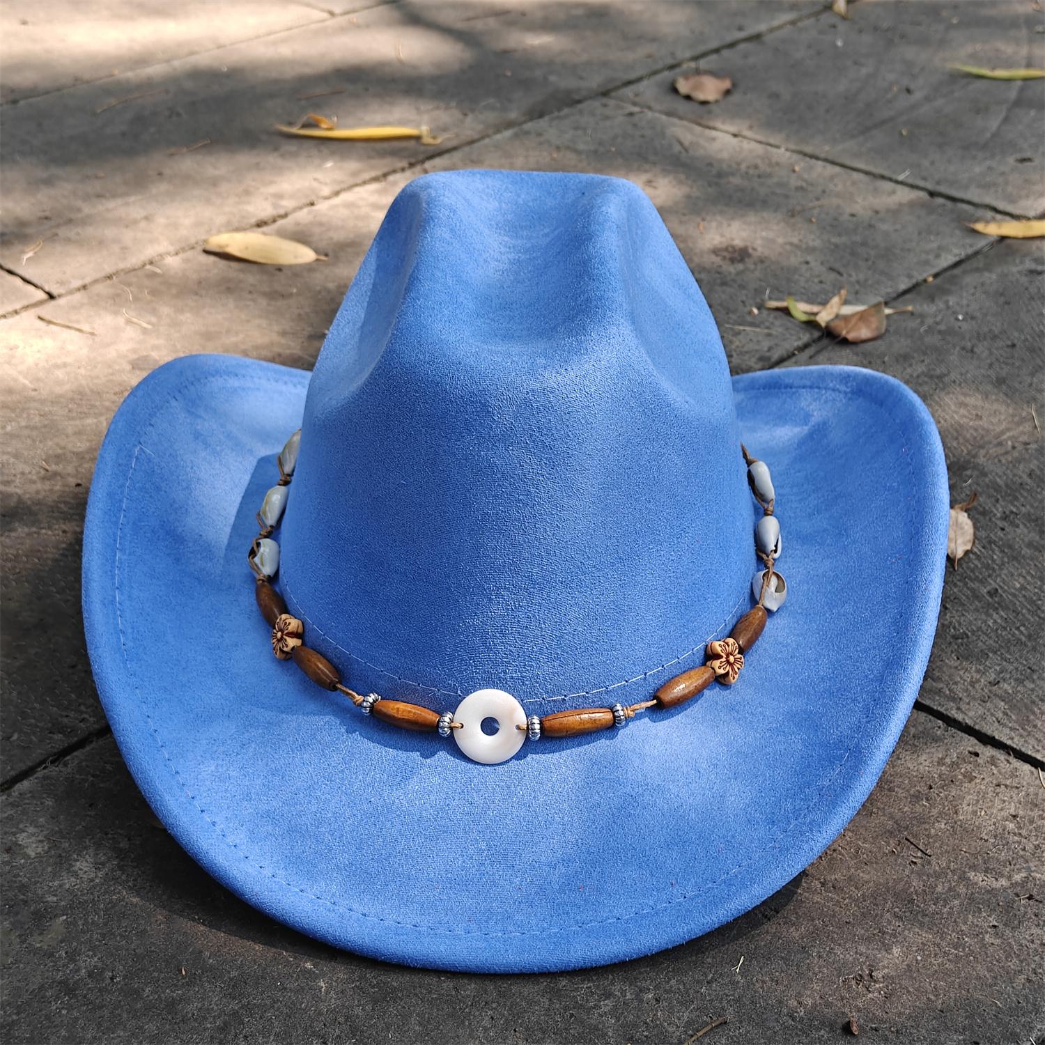 

New Colorful Suede Leather 7.5CM Western Cowboy Fedora Hat for Women Men Panama Fashion Travel Party Hat Denim Hat 2025 56-58cm