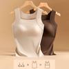 Women's Seamless Thermal Underwear Top with Fixed One-Piece Chest Pads Warm Vest for Autumn Winter Solid Slim Sleeveless Tops