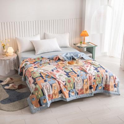 Αστεία Κουβέρτα Αρκούδας Κινουμένων Σχεδίων Βαμβακερή Καλοκαιρινή Κλιματισμού Κουβέρτα Κουιλτ Απαλή Φιλική προς το Δέρμα Αναπνέουσα Πολυλειτουργική Λεπτή Κουβέρτα