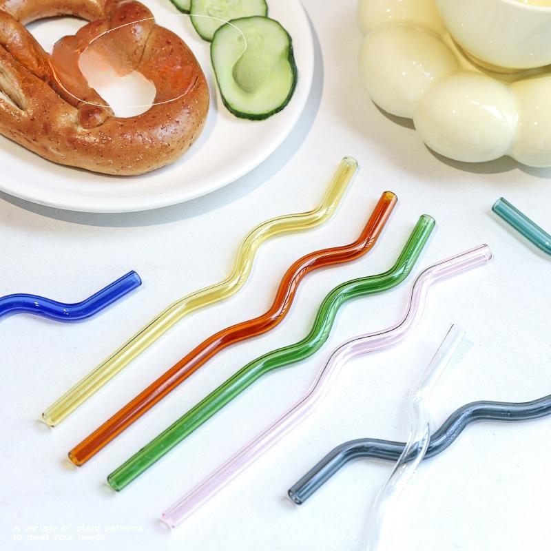 1Pc High Borosilicate Colorful Glass Straws Eco-Friendly Glass Wavy For Juice Cocktails Kitchen Party Bar Drinkware