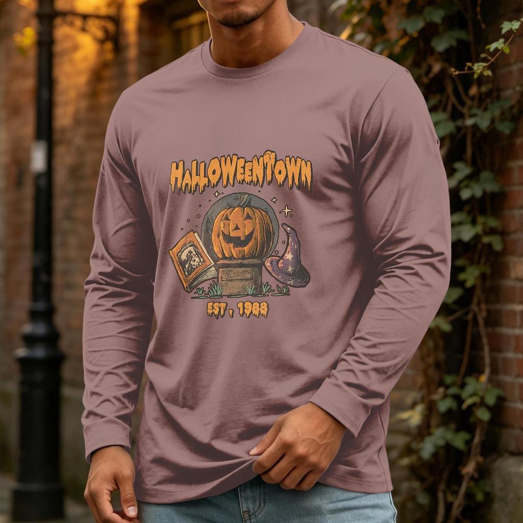 Men's Halloween Long Sleeve Neck Casual Pullover T-Shirt for Party and Holiday