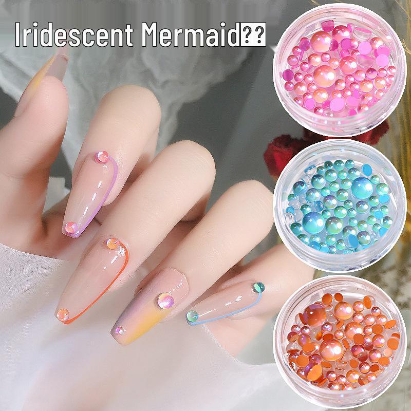 Mermaid Pearl Aurora Nail Rhinestones: Candy Color Crystal Bubble Beads for Nail Art Decor (Flat Bottom)