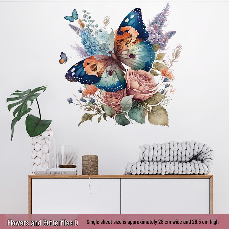 Self-Adhesive Flower Butterfly Wall Stickers for Girls' Bedroom or Children's Bathroom Decoration