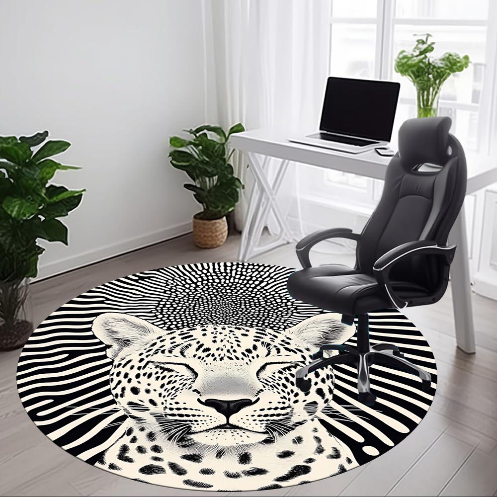 1pc Leopard Print Office Round Area Rug, Indoor Mat Suitable For Office, Under Office Chairs Bedroom Living Room Home Decor, Room Deco